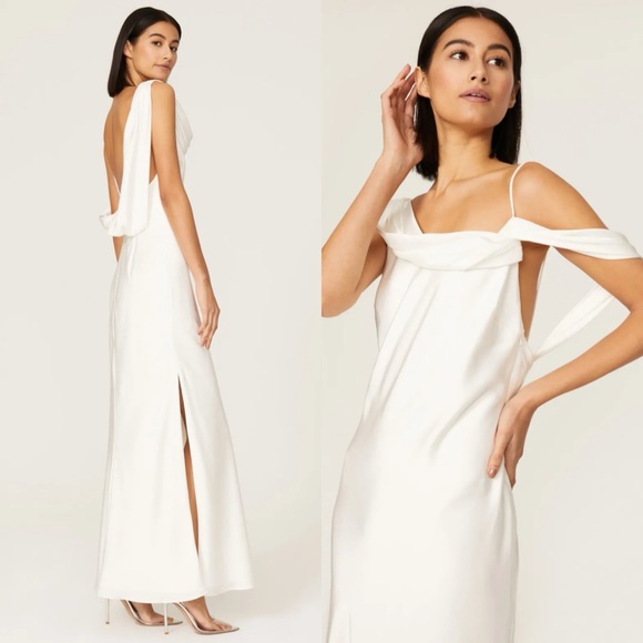 Fame & Partners Francois Drape Gown Maxi Dress in White Size 4 - Picture 6 of 15